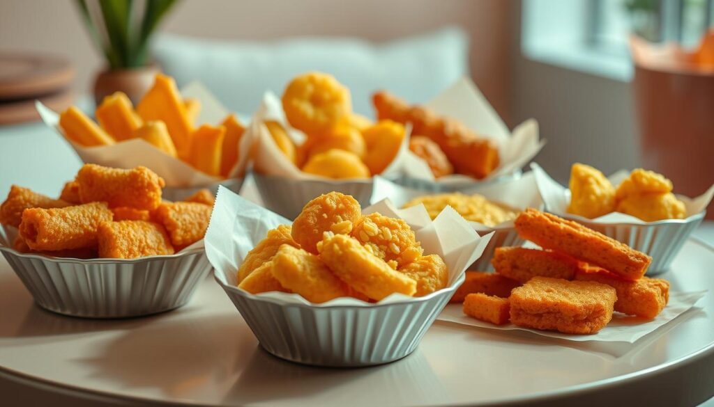 A mouthwatering array of freshly fried traditional Indonesian snacks, known as "Gorengan," meticulously arranged against a backdrop of a trendy, minimalist Gen-Z lifestyle setting. The golden-brown crispy textures of tempeh, banana fritters, and ubi goreng (fried sweet potato) take center stage, complemented by a vibrant, contemporary color palette of pastel hues. Soft, directional lighting casts flattering shadows, highlighting the intricate details and inviting the viewer to indulge in this beloved culinary delight. The overall composition exudes a sense of youthful energy, capturing the essence of the Gen-Z generation's appreciation for timeless Indonesian flavors in a modern, Instagram-worthy presentation.